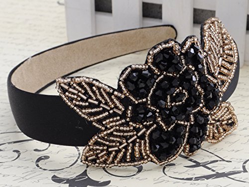 Alilang Intricate Design Single Black Bead Flower Golden Bead Leaves Fashion Headband