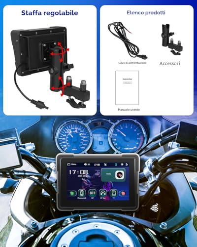 Rimoody Wireless Carplay Motorbike Ships Android Car, 7 Inch Touchscreen Portable Car Radio for Motorbikes, Wireless Carplay Display with Airplay/Android Cast/Dual Bluetooth/Navigation/IP67 Waterproof