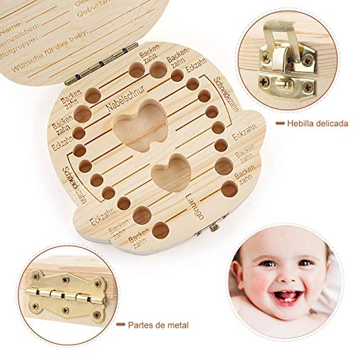 Zahnbox - Holz Kinder Andenken Organizer für Baby Milchzähne, Persönlichkeit Baby Zähne Box Zahnschoner Design für Kinder Laubzähne Sammlung (Boy)