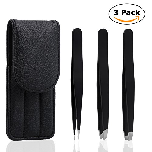 Ameauty Tweezers Set, 3 Pcs Slant Flat Pointed Professional Stainless Steel Tip Tweezers with Travel Case, Best Precision Eyebrow Tweezers and Ingrown Hair Remover for Both Women and Men - Thumbnail 7