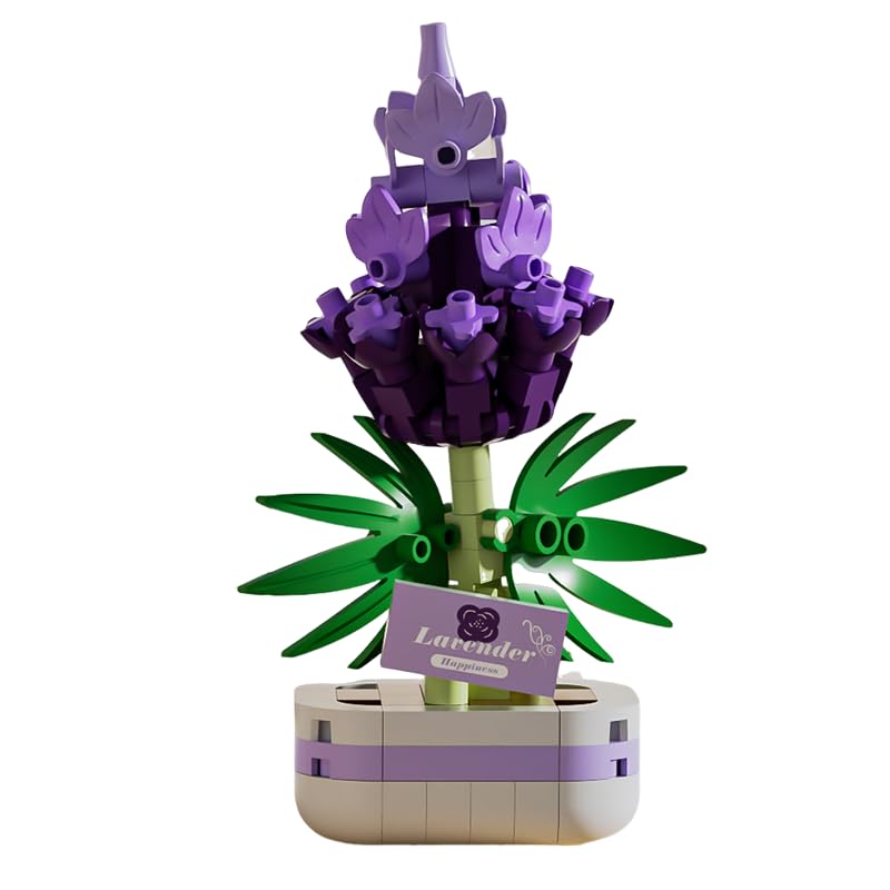 Photo 1 of Sacblirr Lavender Potted Plant Building Blocks Set - DIY Bonsai Flower Toy for Home Decor, Creative Desktop Botanical Construction Kit for Kids and Adults