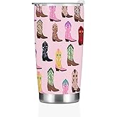 Retro Boot Pink Tumbler, Western Gifts for Women, Appreciation Christmas Birthday Gifts for Best Friend Girls Mom Sister, 20 oz Insulated Coffee Mug Stainless Steel Thermal Vacuum Travel Cup with Lid