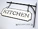 FETUIO Silvercloud Trading Co. Rustic Hanging Double-Sided Kitchen Embossed Black on White Enamel Metal Sign with Bracket - Restaurant Wall Decor - Room Label