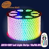 SuperonlineMall AC 110-120V Flexible RGB LED Strip Lights, 60 LEDs/M, Waterproof, Multi Color Changing 5050 SMD LED Rope Light for Wedding Party Christmas New Year Decoration (10m/32.8ft, RGB)