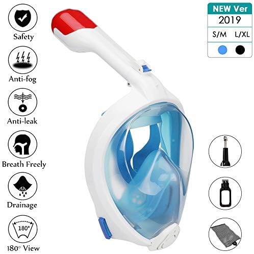 VILISUN Full Face Snorkel Mask 180 Panoramic View Easy Breathing Snorkel Goggles with Detachable Action Camera Mount, Dry Top Snorkeling Mask Anti-fog Anti-leak Scuba Diving Mask for Adults & Kids