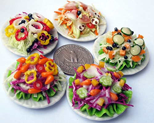 Mixed Assorted 5 Salad Dollhouse Miniature Food, Barbie Food