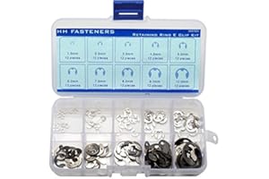 HH FASTENERS External Retaining Ring E-Clip Assortment Set, Pack 120 piece, Stainless Steel