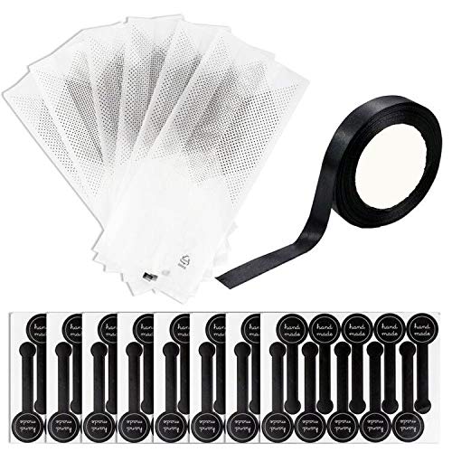 100 pack Translucent Plastic Bags with Stickers and Ribbons for Cookie,Cake,Chocolate,Candy,Snack Wrapping Good for Bakery Party