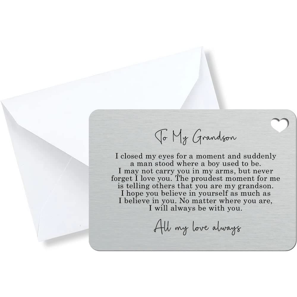 To My Grandson Sentimental Poem Silver Metal Wallet Card (With Heart Cut Out)