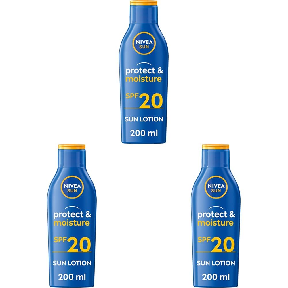 NIVEA SUN Protect & Moisture Sun Lotion SPF 20 (200 ml), Suncream with Vitamin E, Provides 48 Hour Moisture and Immediate UVA & UVB Protection (Pack of 3)