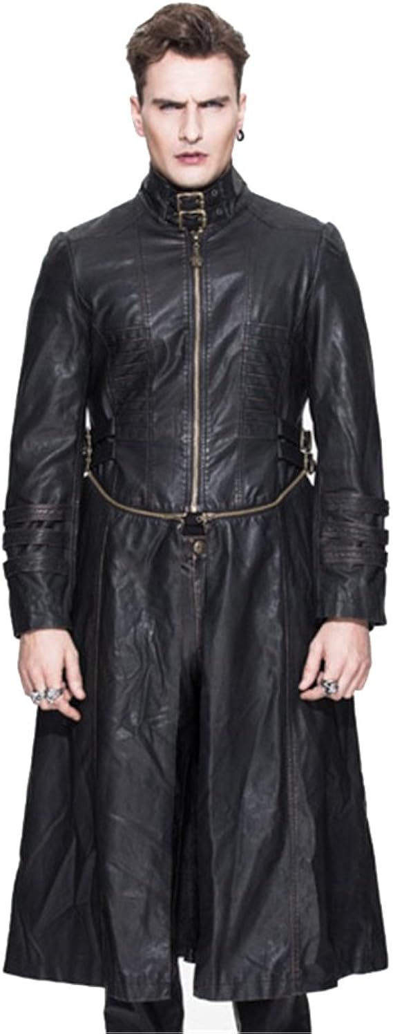 Amazon Devilファッションパンクメンズレザージャケットコート ロングショート2つ着用リムーバブルゴシックブラックバンデージオートバイジャケットコートアウター Us サイズ Xl カラー ブラック コート ジャケット 通販