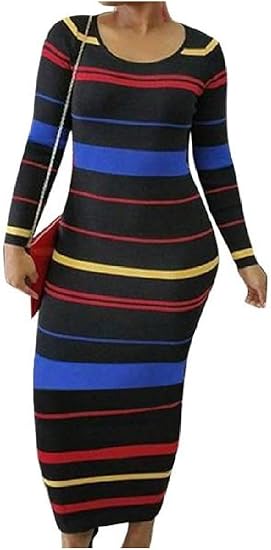 Amazon Godeyesw 女性シム長袖デジタルプリントストライプスペルワンピースドレスワンピース Black L ワンピース チュニック 通販