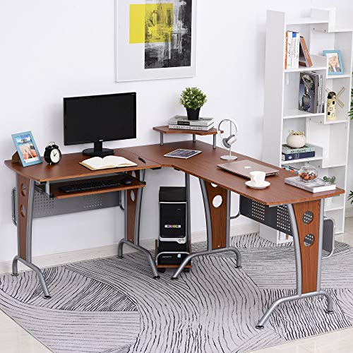 LShaped Corner Computer Office Desk Workstation with Rolling
