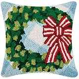 Peking Handicraft - Festive Gingham Wreath14 Hook Pillow - 31RN48C14SQ