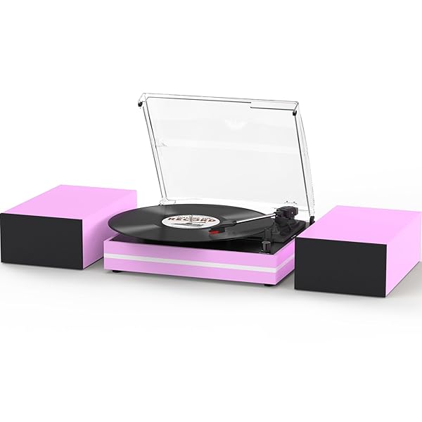 VINYL RECORD PLAYER WITH TWO EXTERNAL SPEAKERS BELT-DRIVE...