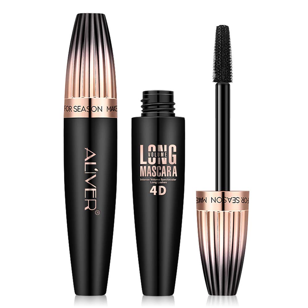 4D Silk Fiber Eyelash Mascara - Black, Extra Long & Thick, Waterproof & Smudge-Proof