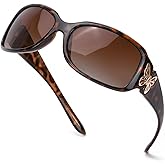 IGnaef Polarized Sunglasses for Women, Trendy Wrap Around Jackie-O Style with Butterfly Decoration IF022