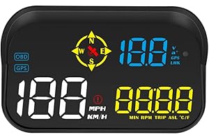 VEESA Digital Car HUD Head Up Display,Speedometer OBD2 GPS Interface with Speed MPH,Windshield Projection,Engine RPM, Compass, OverSpeed Warning, Altitude, Water Temperature,forAll Vehicles(M21)