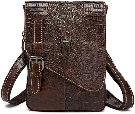Men's Vintage Small Genuine Leather Crocodile Embossed Crossbody Shoulder Waist Bag Pack