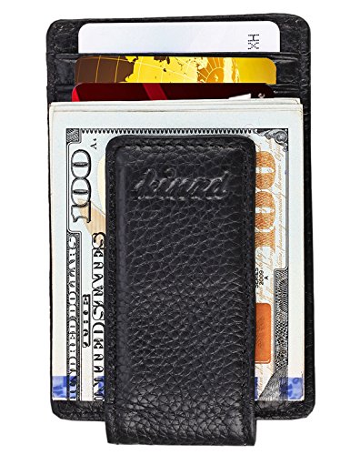 Money Clip, Front Pocket Wallet, Leather RFID Blocking Strong Magnet thin Wallet (one size, Black)