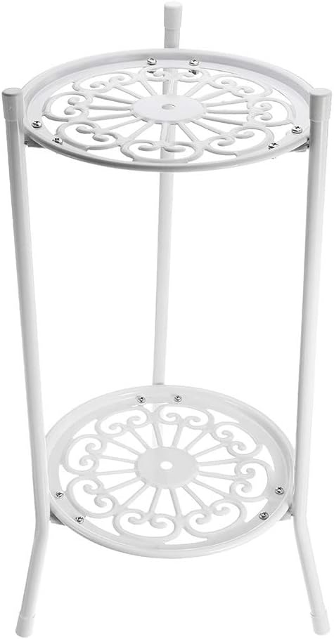 Garden Pot Planter Display Shelf 2 Tier Metal Flowers Pot Plants Holder Stand Stool Home Garden Patio Decoration Accessories,White