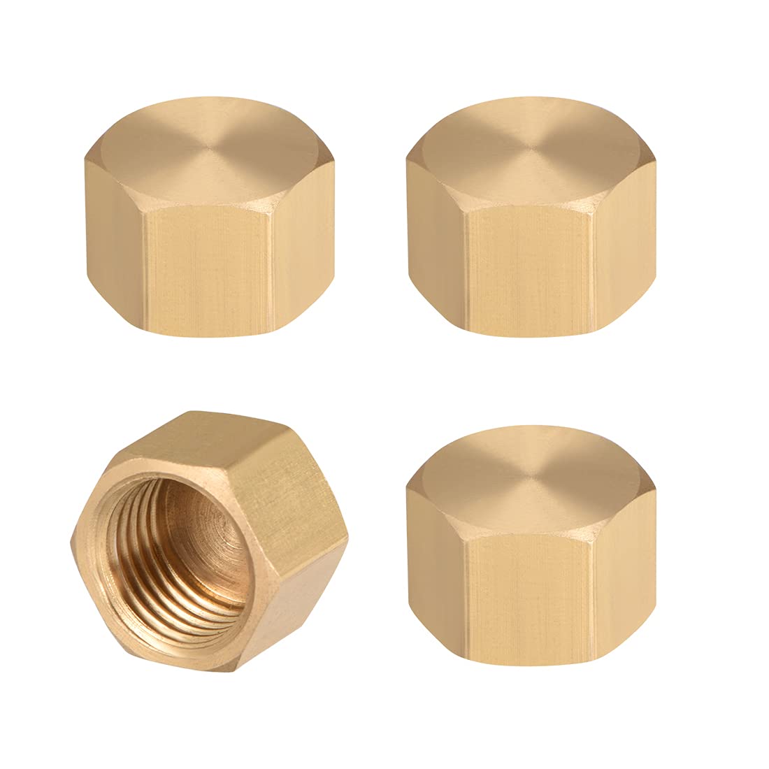 sourcing map G1/4 Pipe Fitting Cap, Brass Hex Female Thread Hose Connector, for Garden and Outdoor Water Pipes Nozzle Joints, 4Pcs