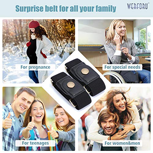 WERFORU 2 Pack Buckle Free Belt for Ladies Men Invisible No Buckle Stretch Belt for Jeans Pants, Black