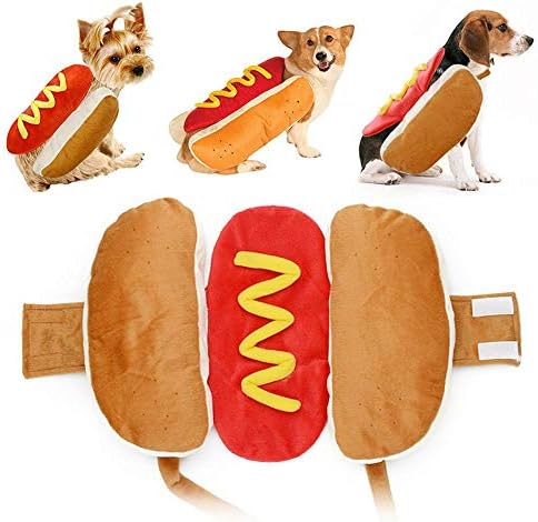 Aeromdale Hot Dog Pets Puppy Halloween Costume Clothes Mustard Cat Clothes Outfit for Small Medium Dog - 5pc - S