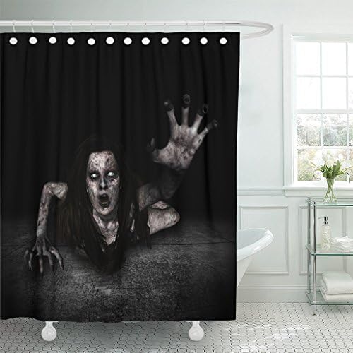 MAYTEC Shower Curtain Movie 3D of Scary Ghost Woman Coming Out From the Hole Grunge Wall Horror Mixed Media Ground Anger Waterproof Polyester Fabric 72 x 72 inches Set with Hooks