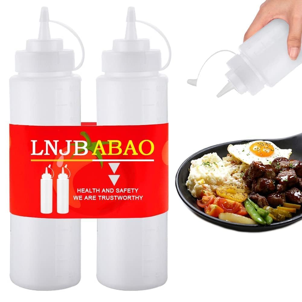 LNJBABAO 4 Pcs Sauce Bottle 8oz Squeeze Bottle Plastic Squeezy Sauce Bottles for Condiments Ketchup Syrup BBQ Sauce Mustard Salad Dressing 250mL