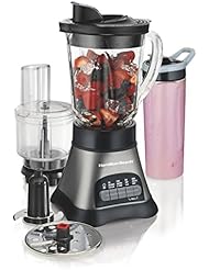 Hamilton Beach Blender and Food Processor Combo for Shakes & Smoothies, With 3 Cup Electric Food Chopper Attachment, 40 oz Glass Jar, Blender Travel Cup, 700 Watts Peak Power, Gray & Black (58163)