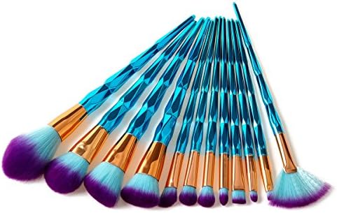 Make up Brush set 12pcs Unicorn Green Diamond Makeup Brushes Set Kabuki Foundation Liquid Powder Eyeliner Eyebrow Blending Concealer Cosmetic Makeup Brush Kit Valentine's Day