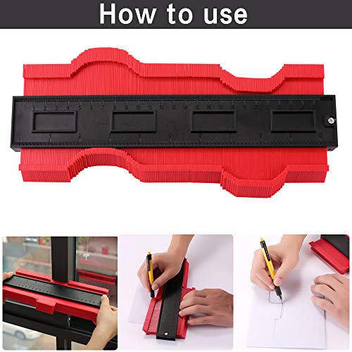 Allinone Contour Gauge Duplicator - Plastic Profile Gauge Shape Duplicator, Multi-functional Shaping Measure Ruler Standard Wood Marking Tool for Precise Measurement(25cm-3, Red)