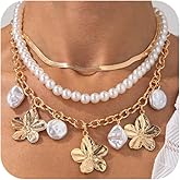 Charm Layered 14k Gold Hibiscus Flower Choker Necklace for Women, Statement Silver Floral Pendant Beaded Pearl Necklaces Y2k Prom Party Jewelry Gifts
