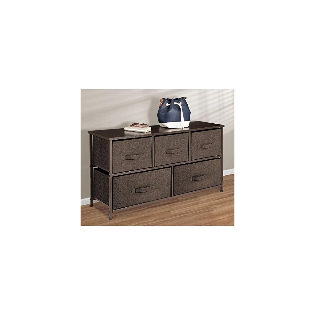 mDesign Extra Wide Dresser Storage Tower Sturdy Steel Frame, Wood Top