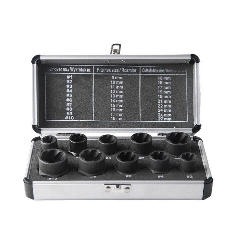 LSDZHK 10 PCS Nut Remover Impact Nut Extractor Set, Bolt Extractor Socket Wrenches Tool for Removing Damaged, Rusted, Rounded-Off Bolts, Nuts & Screws (One Size 10PCS Long), Black