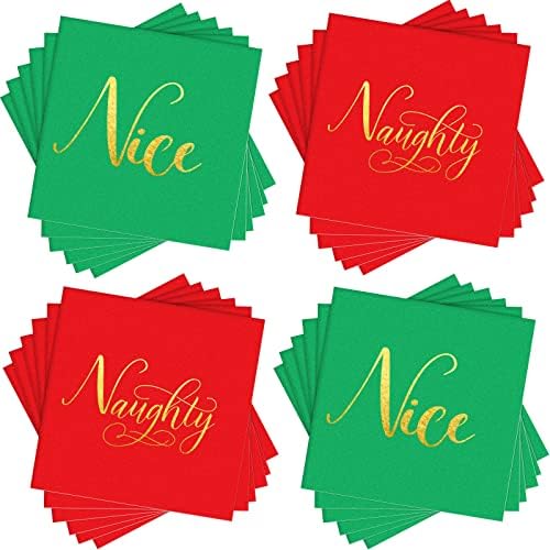 100 Pieces Christmas 2 Ply Napkins Naughty and Nice Beverage Cocktail