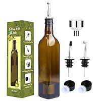 Aozita 17oz Glass Olive Oil Bottle - 500ml Dark Brown Oil & Vinegar Cruet with Pourers and Funnel - Olive Oil Carafe Decanter for Kitchen