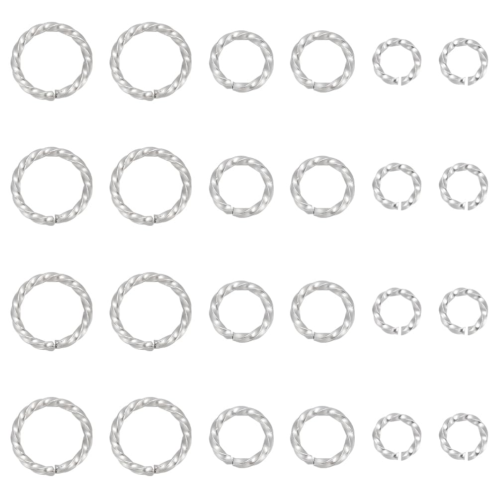 UNICRAFTALE about 60pcs 6/8/10mm Twisted Open Jumps Rings Stainless Steel Jump Rings Connectors O Rings Keychain Rings for DIY Bracelet Necklaces Jewelry Making