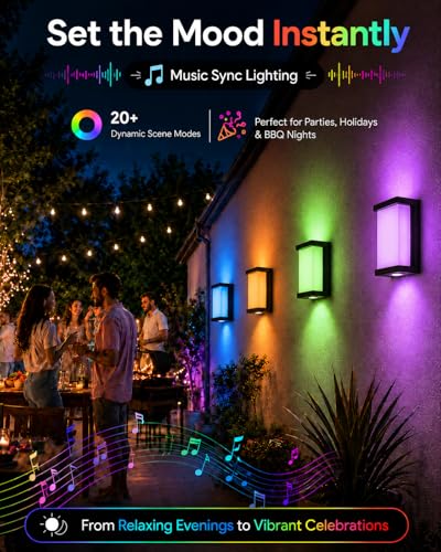 MMEEVT Outdoor Wall Light 1800Lm, IP65 RGBCW Wall Lamp (2 Piece) | Three Side Lighting Smart Led Indoor Lighting with Alexa and Google Assistant for Entrance Garage Porch