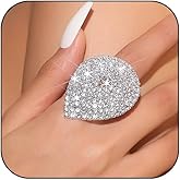 AllJunction Silver Statement Big Rhinestone Cocktail Rings Chunky Bling Costume Cz Crystal Pave Oval Dainty Unique Wedding Prom Index Finger Ring Jewelry for Women