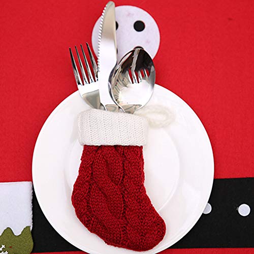 Tableware Storage MatureGirl Clearance Sale!!! 5PCS Christmas Socks Fork Knit Stocking Bag Cover Pocket Xmas Home Pouch Storage (Red) - Thumbnail 3