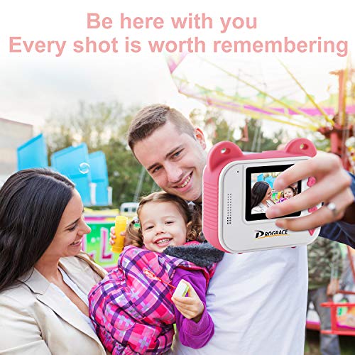 PROGRACE Instant Print Camera for Kids, Kids Instant Camera for Travel Learning Birthday Gift, Portable Digital Creative Print Camera for Girls Zero Ink Kids Camera Toy with Print Paper(Pink)