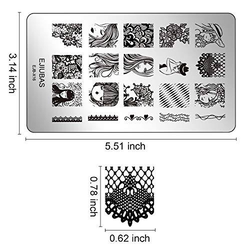 Ejiubas Nail Stamping Plates Set Double Sided Nail Art Stamping Kits Girls & Pets Image Plates Nail Art Design EJB-X10&X16