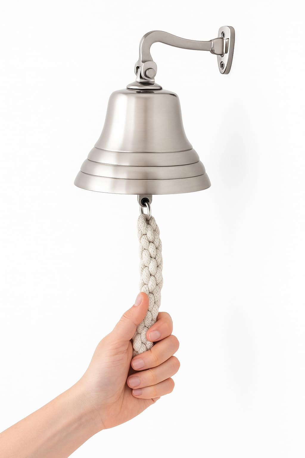 ACL Bar Accessories for Home Pub Hand Bell – Wall Mounted Bar Bell Nautical Decorations – Unique Silver Bell with Crisp Loud Sounds Ideal for Christmas, Reception, Pubs (8 Inch)