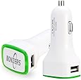 NONZERS Car Charger - Dual USB Port,Quick Charge,Universal Compatibility,Ultra Compact-Smart & Safe Charger with LED Light - Cigarette Lighter Adapter for iPhone iPad Samsung Android Phones(White)