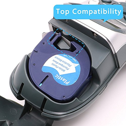 DYMO LetraTag Labeling Tape 91331 S0721610 Plastic Tape Refills, Black on White,12mm x 4m(1/2 inch x 13 Feet), Compatible for DYMO LetraTag Plus LT100H LT100T QX50 Label Maker, 4 Pack