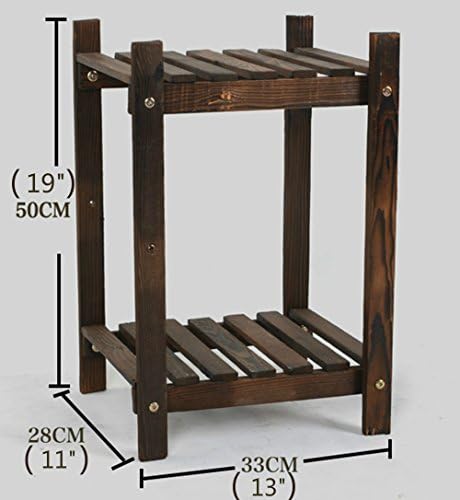 Carbonized Pine Wood Shelf 2 Tiers Design Handmade Plant Stand Burned Cedar Bonsai Gardening Planter Shoe Racks Balcony Living Room Indoor Outdoor Bathroom (2 Tier)