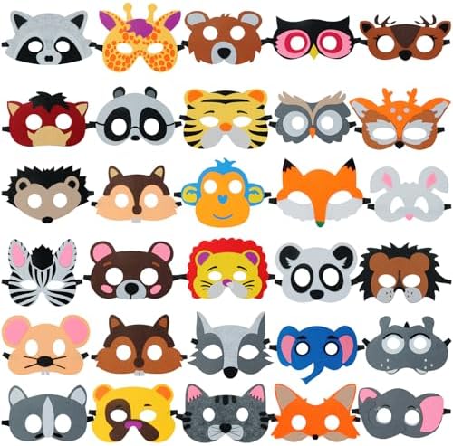 Jtnohx 10 Máscaras De Fieltro De Animales – Set De Disfraces Para Niños, Incluye Dino, Gato, León, Elefante Y Más, Para Fiestas