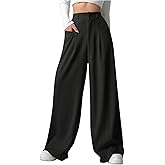 GORGLITTER Women's Office Work Wide Leg Fly Pleated Dress Pants Zipper High Waisted Loose Trousers